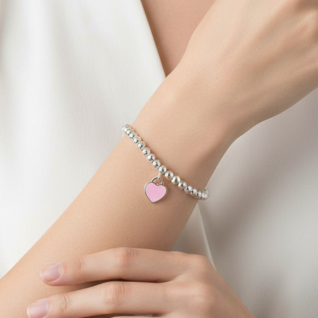 Return To Tiffany Pink Heart Tag Bead Bracelet