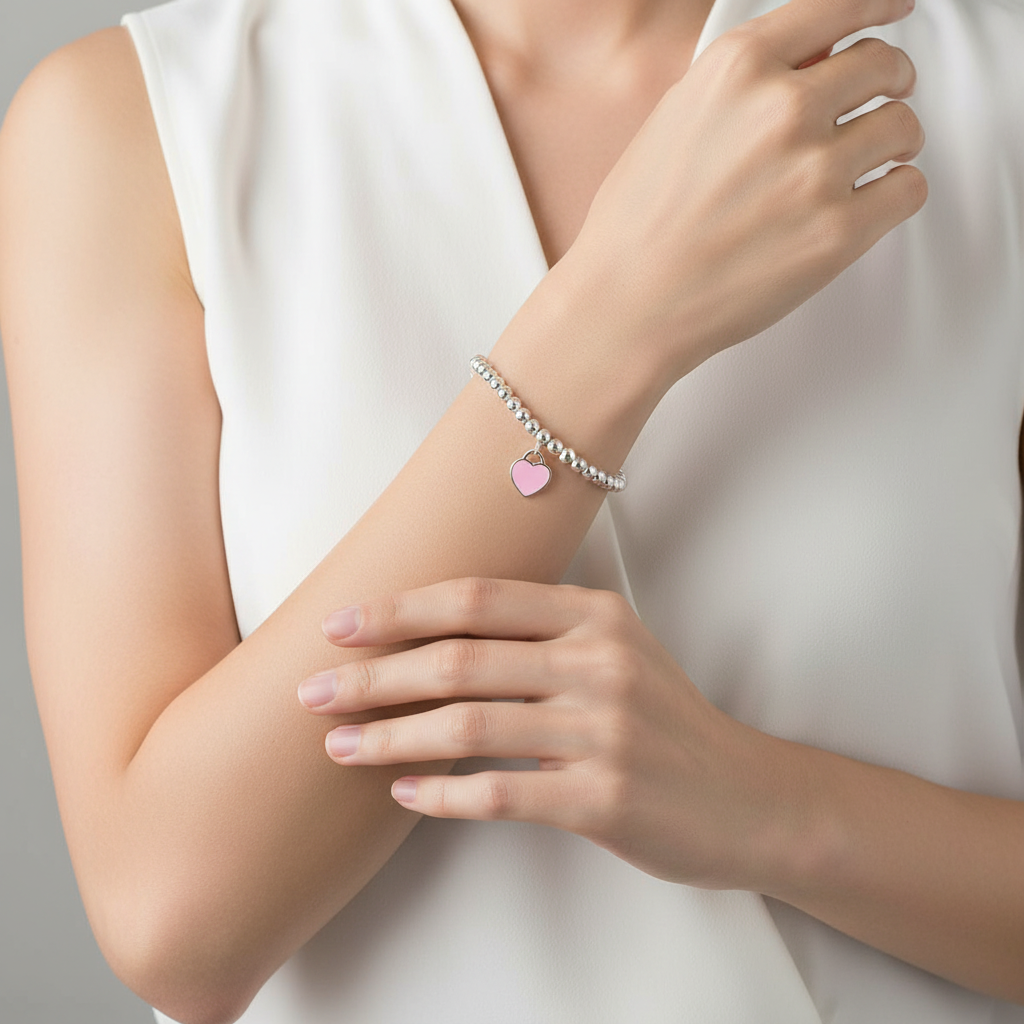Return To Tiffany Pink Heart Tag Bead Bracelet