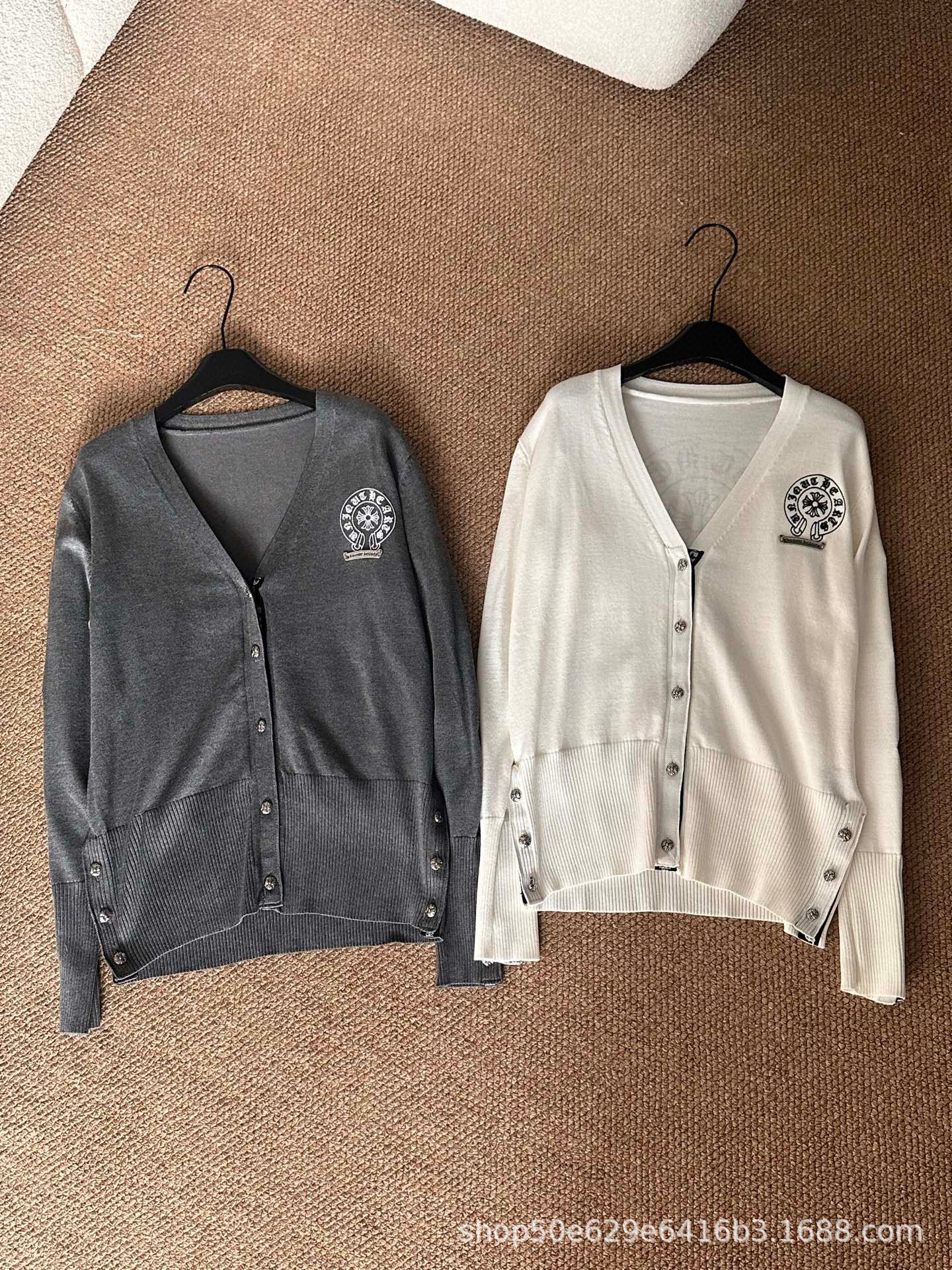 Chrome Hearts Knitted Long-Sleeved Single-Brebreasted V-neck Cardigan Sweater