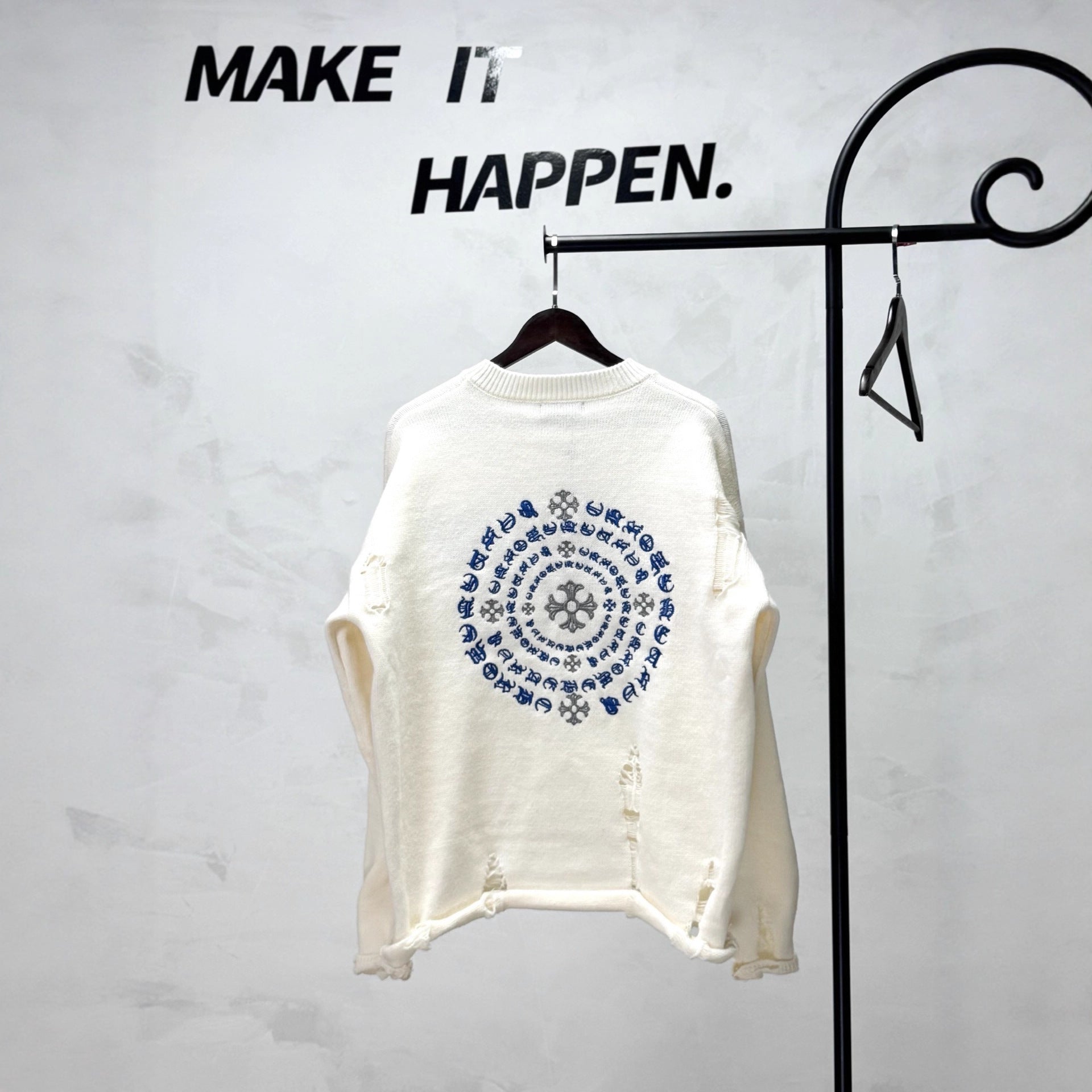 Chrome Hearts Embroidered Ripped Crew Neck Sweater