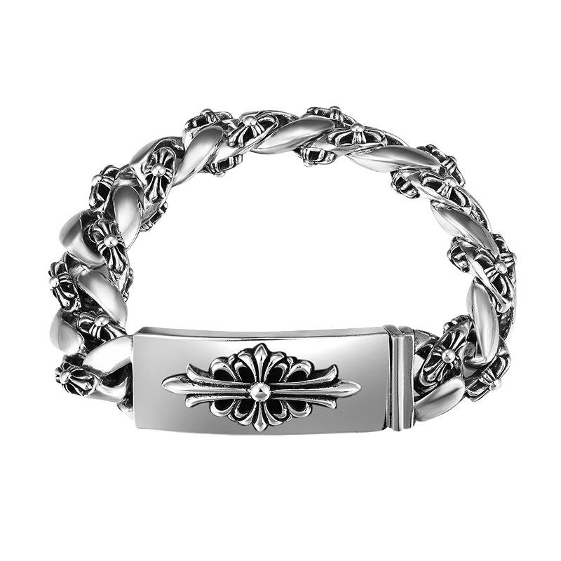 Chrome Hearts Floral Cross ID Bracelet 925 Sterling silver CH Keeper Bracelet