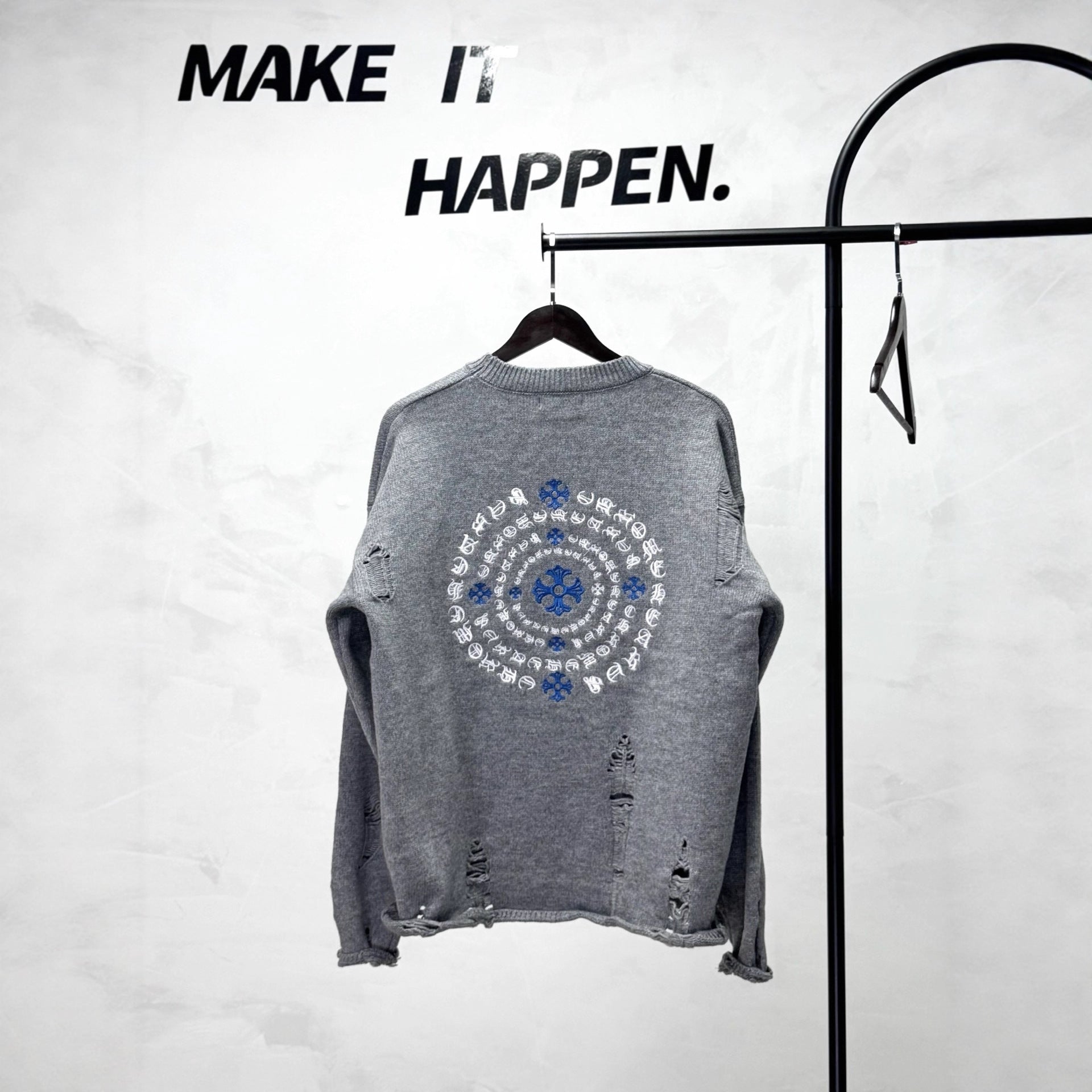 Chrome Hearts Embroidered Ripped Crew Neck Sweater