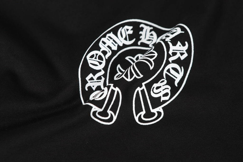 Chrome-Hearts Logo Flag Long Sleeve Tee - Black White Gothic Street T-Shirt K2126