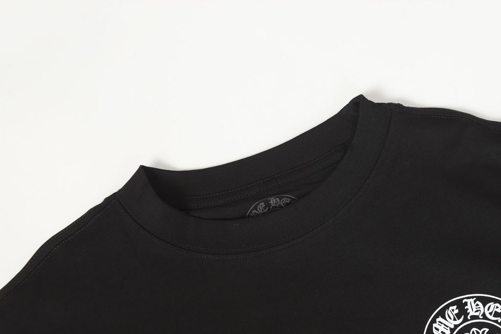 Chrome-Hearts Logo Flag Long Sleeve Tee - Black White Gothic Street T-Shirt K2126