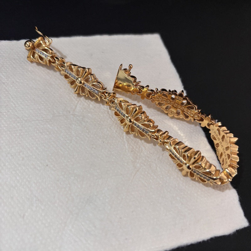 Chrome Hearts 22K gold diamond Crusader flower bracelet