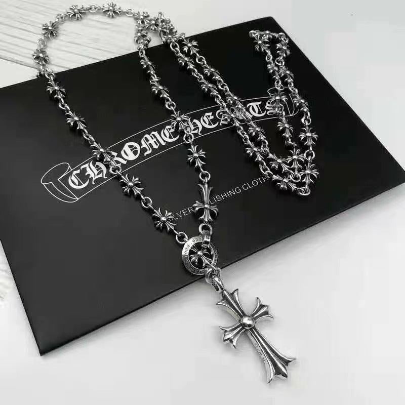 chrome hearts 22k gold S925 silver cross flower necklace