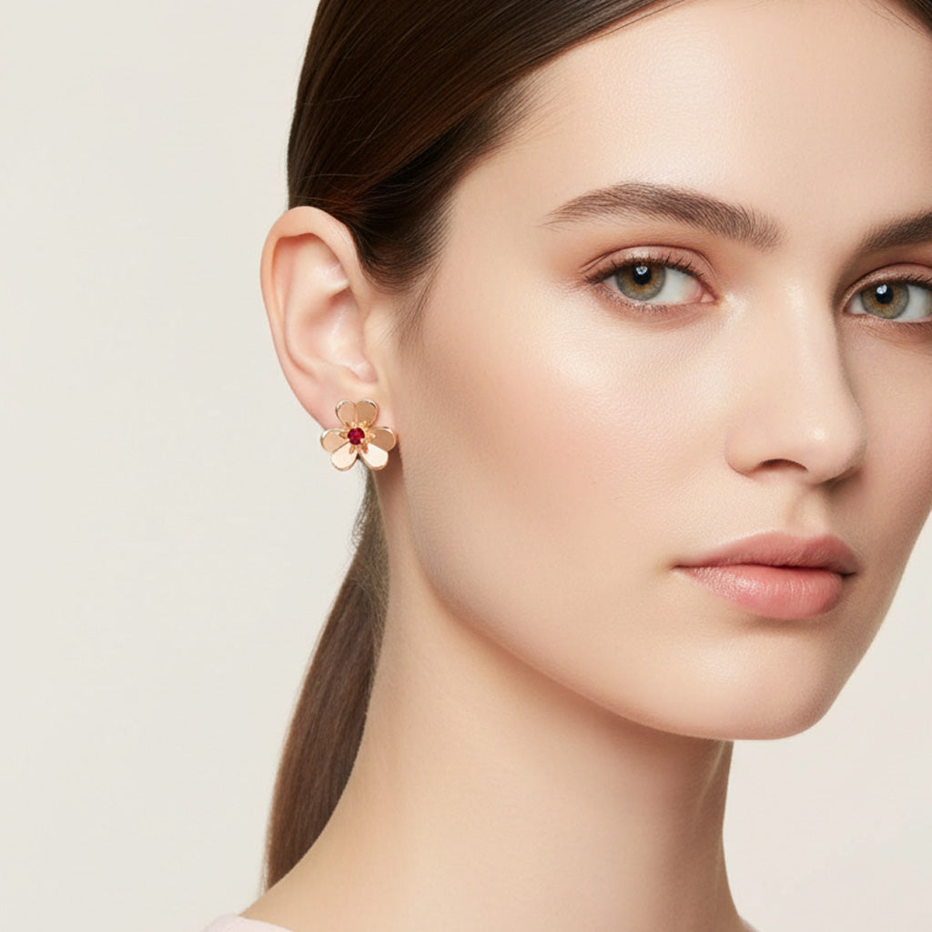 Van Cleef & Arpels Frivole Mini Red Flower Earrings