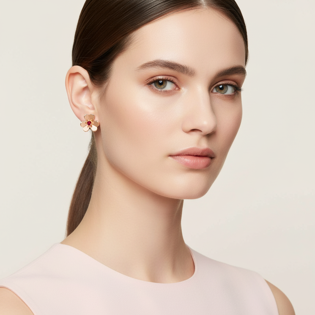 Van Cleef & Arpels Frivole Mini Red Flower Earrings