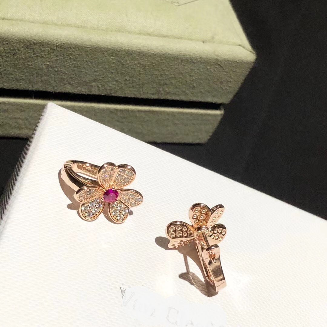 Van Cleef & Arpels Frivole Pink Flower Earrings