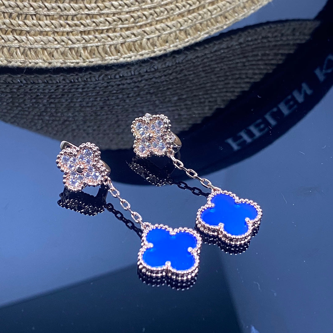 Van Cleef & Arpels Magic Alhambra Blue Agate Earrings