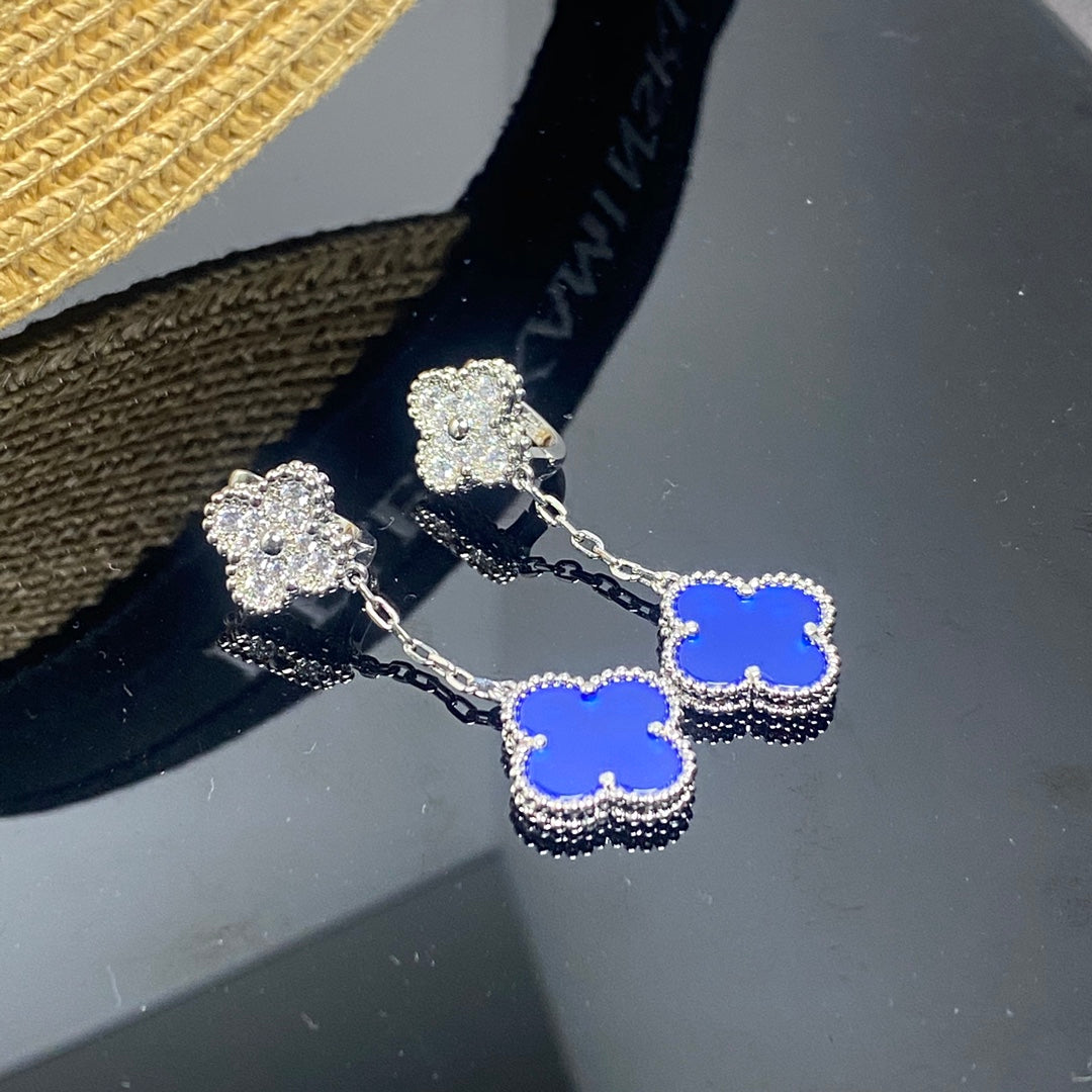 Van Cleef & Arpels Magic Alhambra Blue Agate Earrings