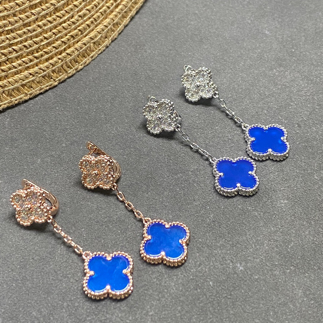 Van Cleef & Arpels Magic Alhambra Blue Agate Earrings