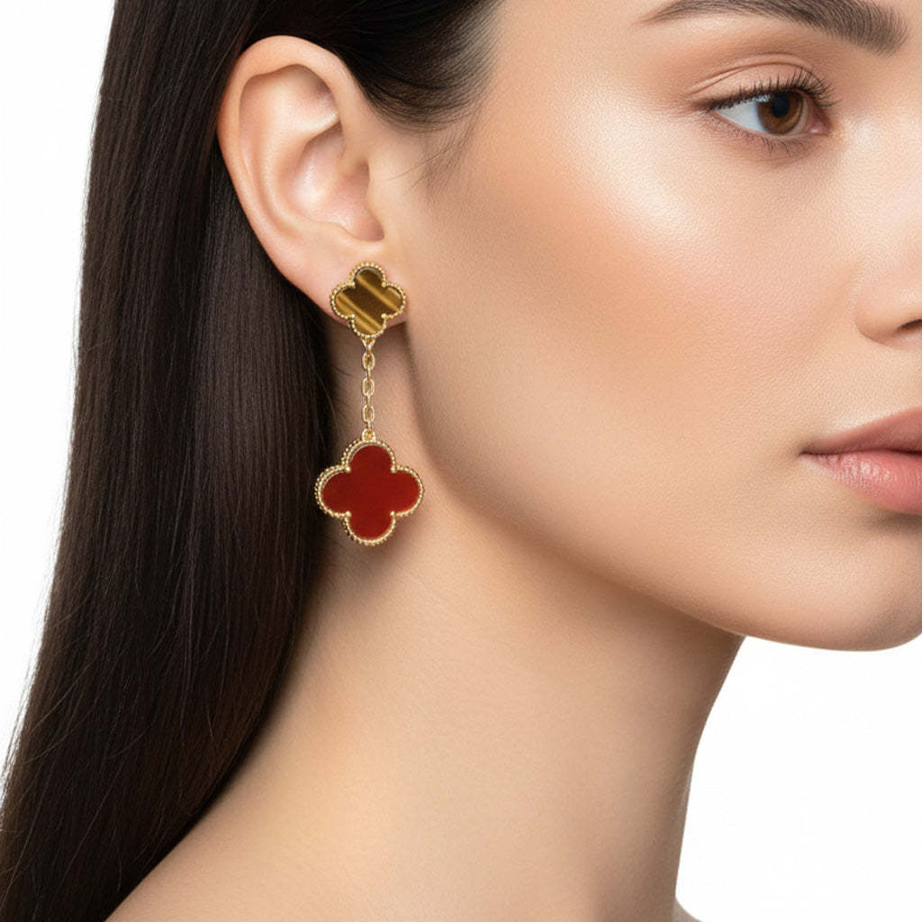 Van Cleef & Arpels Magic Alhambra Carnelian & Tiger Eye Earrings