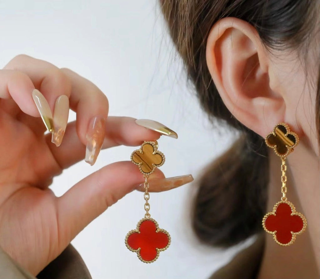 Van Cleef & Arpels Magic Alhambra Carnelian & Tiger Eye Earrings