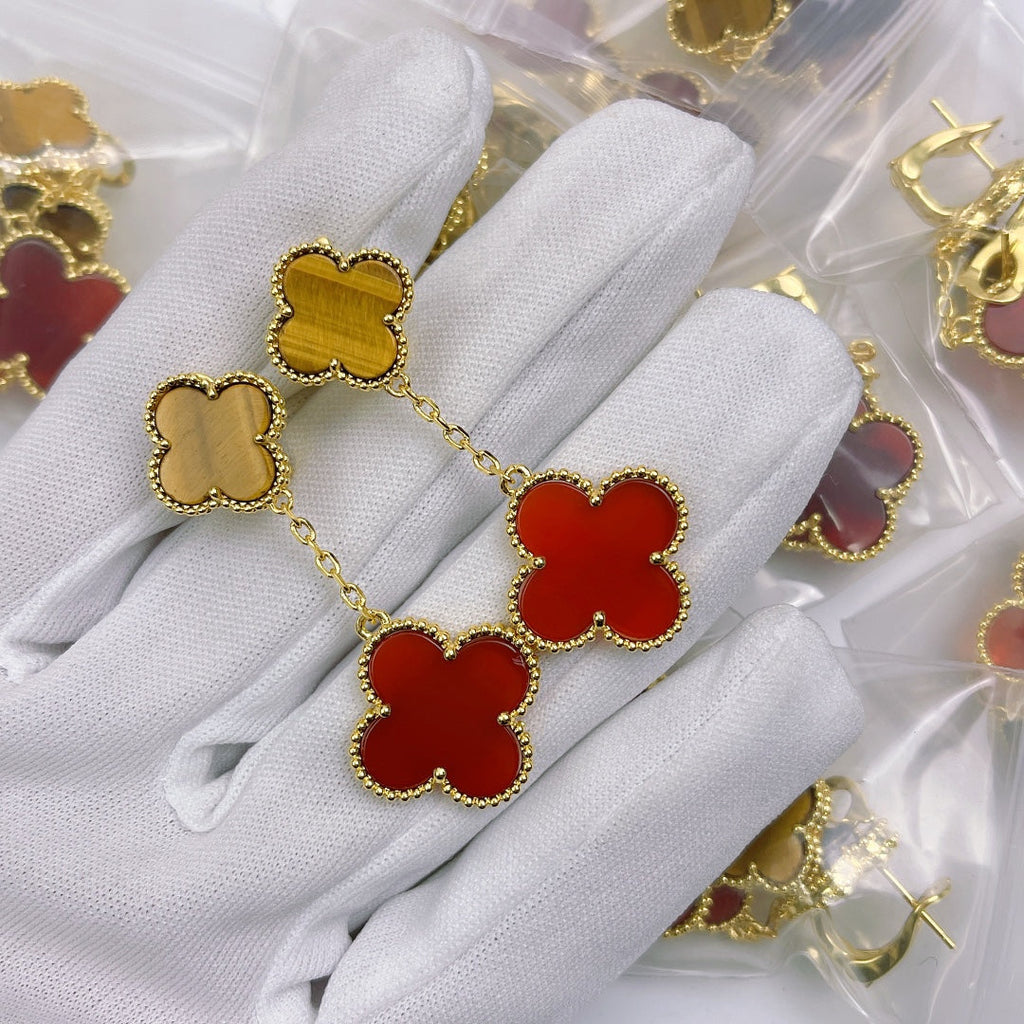 Van Cleef & Arpels Magic Alhambra Carnelian & Tiger Eye Earrings