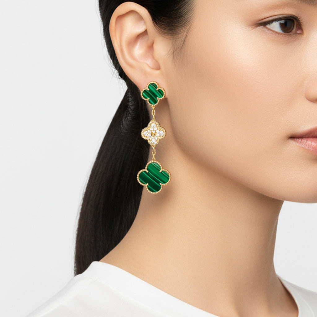 Van Cleef & Arpels Magic Alhambra Malachite Three Motifs Clover Earrings