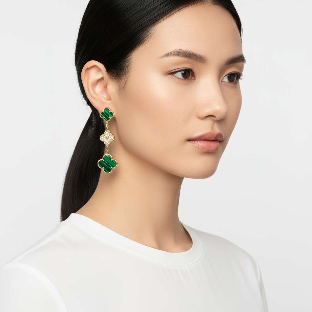 Van Cleef & Arpels Magic Alhambra Malachite Three Motifs Clover Earrings
