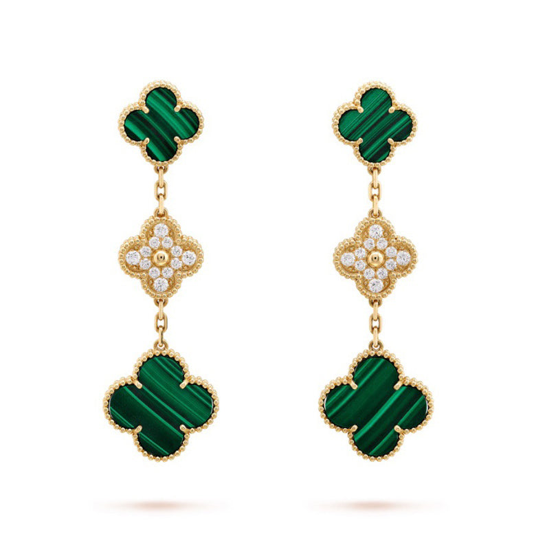 Van Cleef & Arpels Magic Alhambra Malachite Three Motifs Clover Earrings