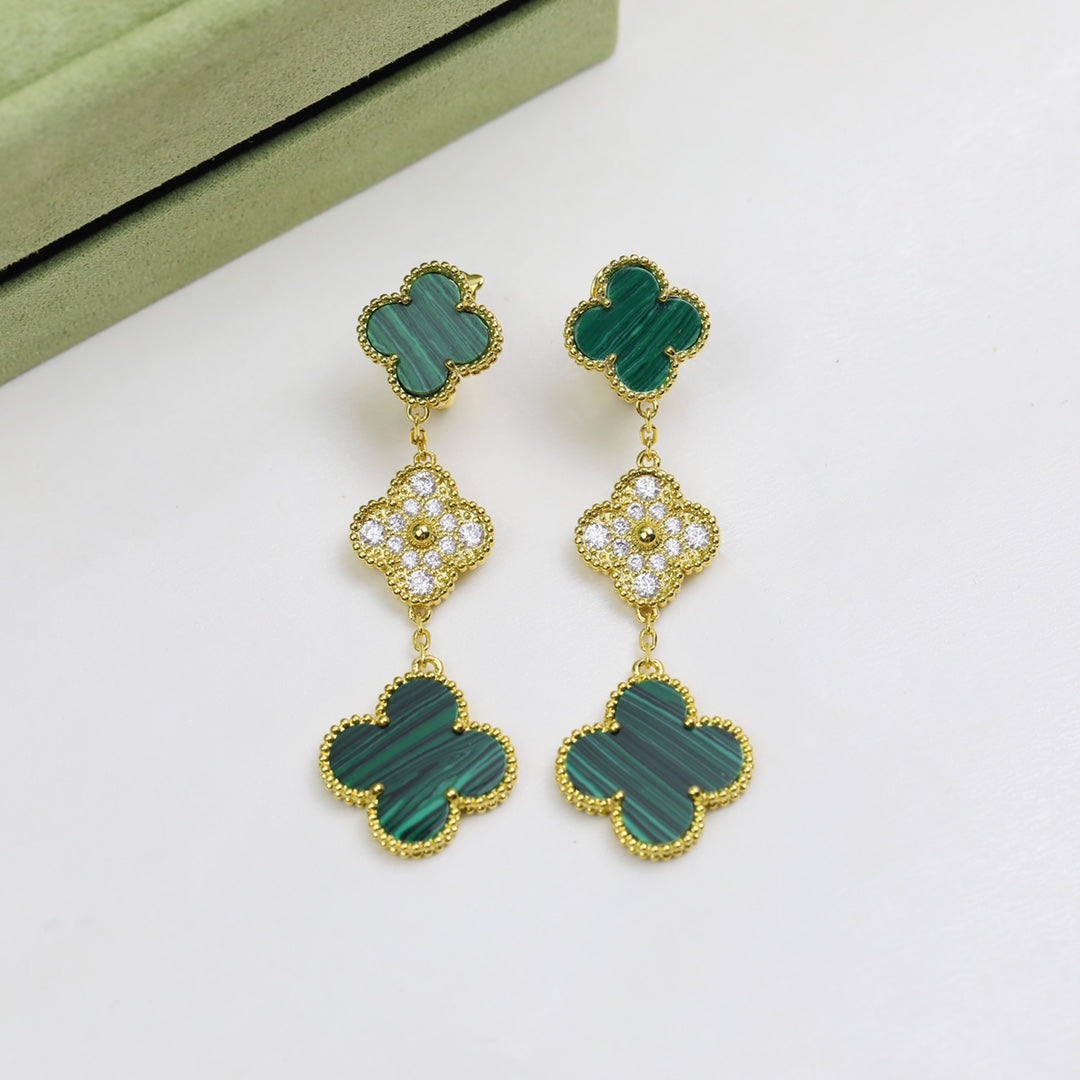 Van Cleef & Arpels Magic Alhambra Malachite Three Motifs Clover Earrings