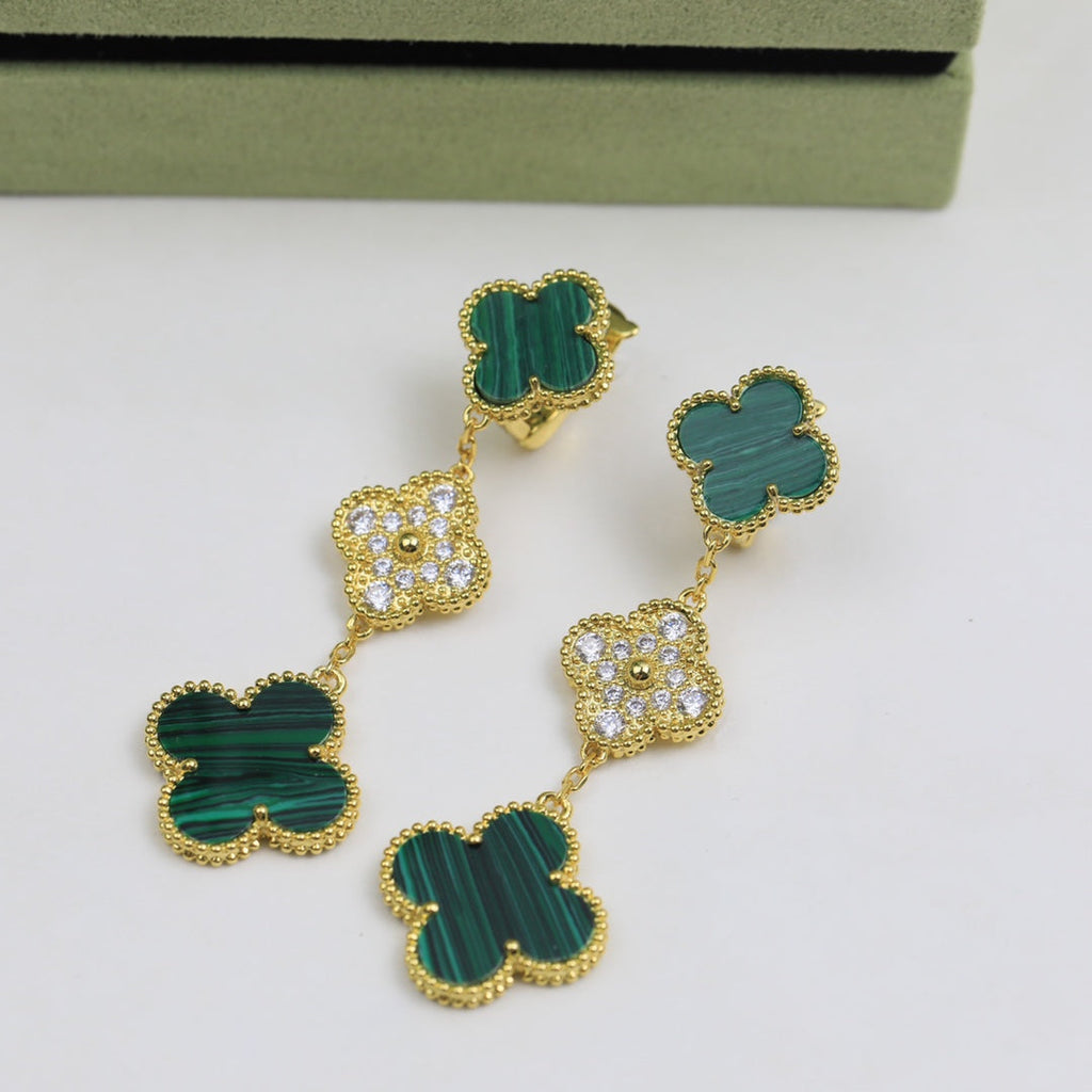 Van Cleef & Arpels Magic Alhambra Malachite Three Motifs Clover Earrings