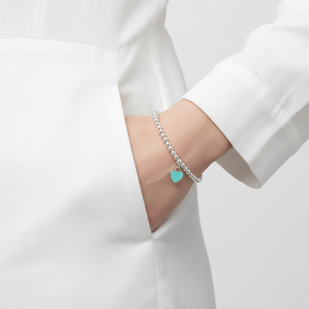 Return To Tiffany Blue Heart Tag Bead Bracelet
