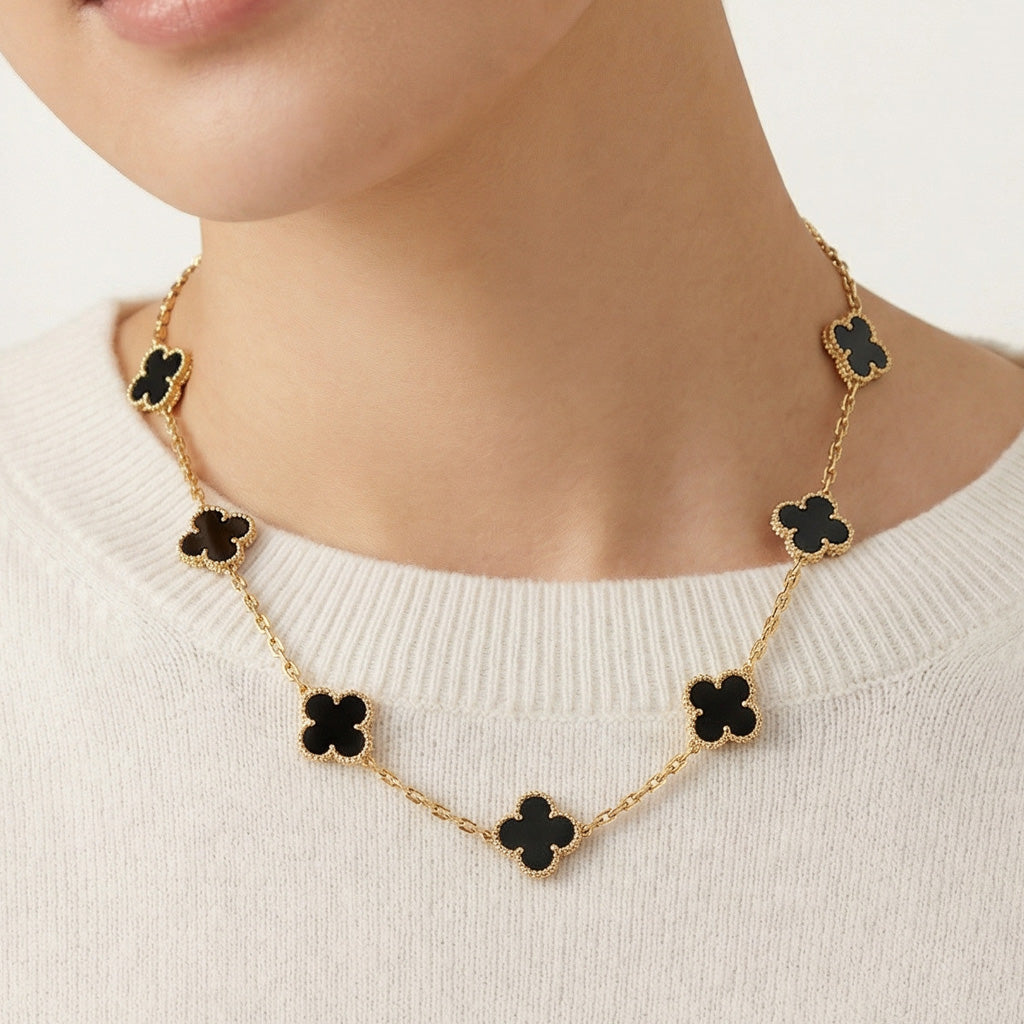 Van Cleef & Arpels Vintage Alhambra Black 10 Motifs Clover Necklace