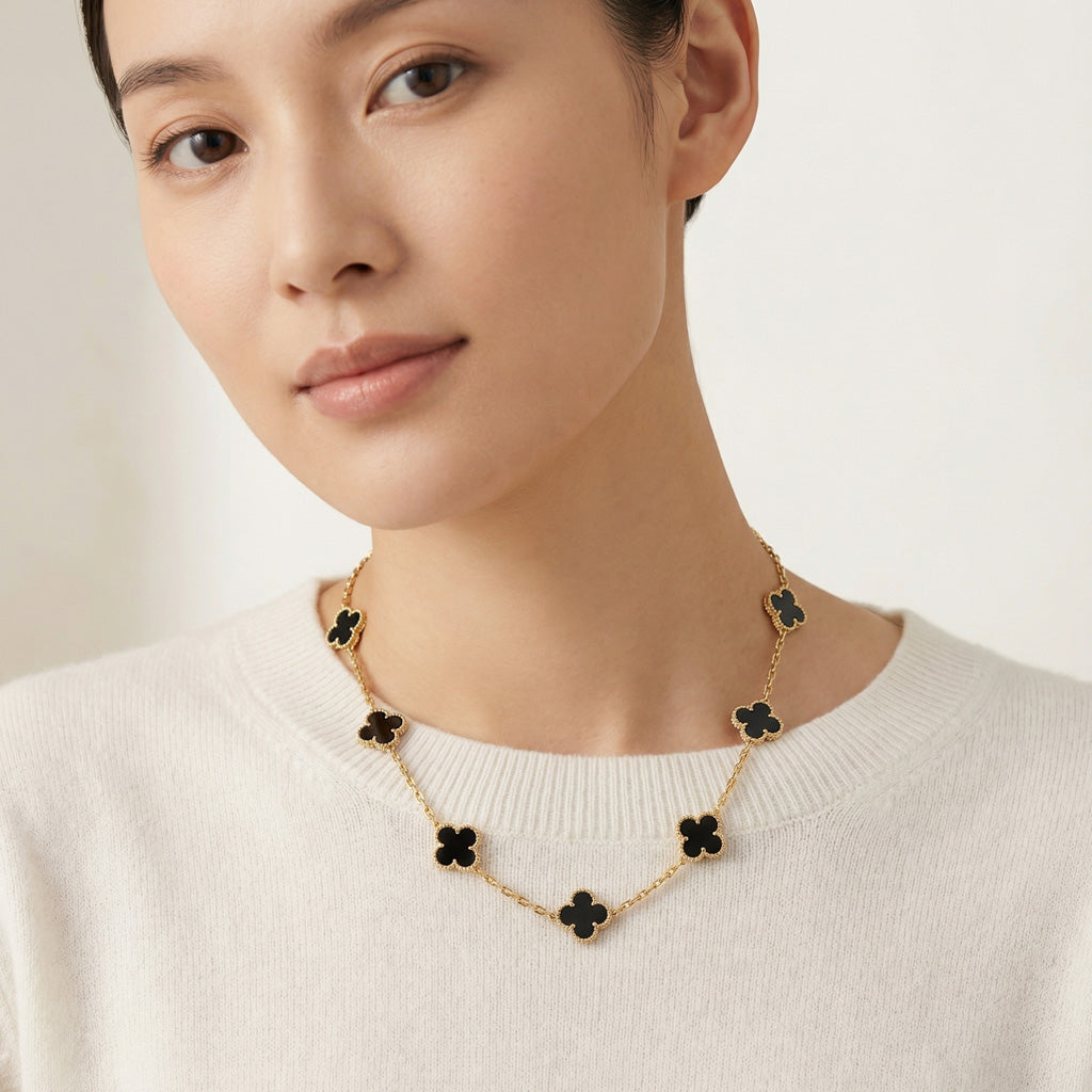 Van Cleef & Arpels Vintage Alhambra Black 10 Motifs Clover Necklace