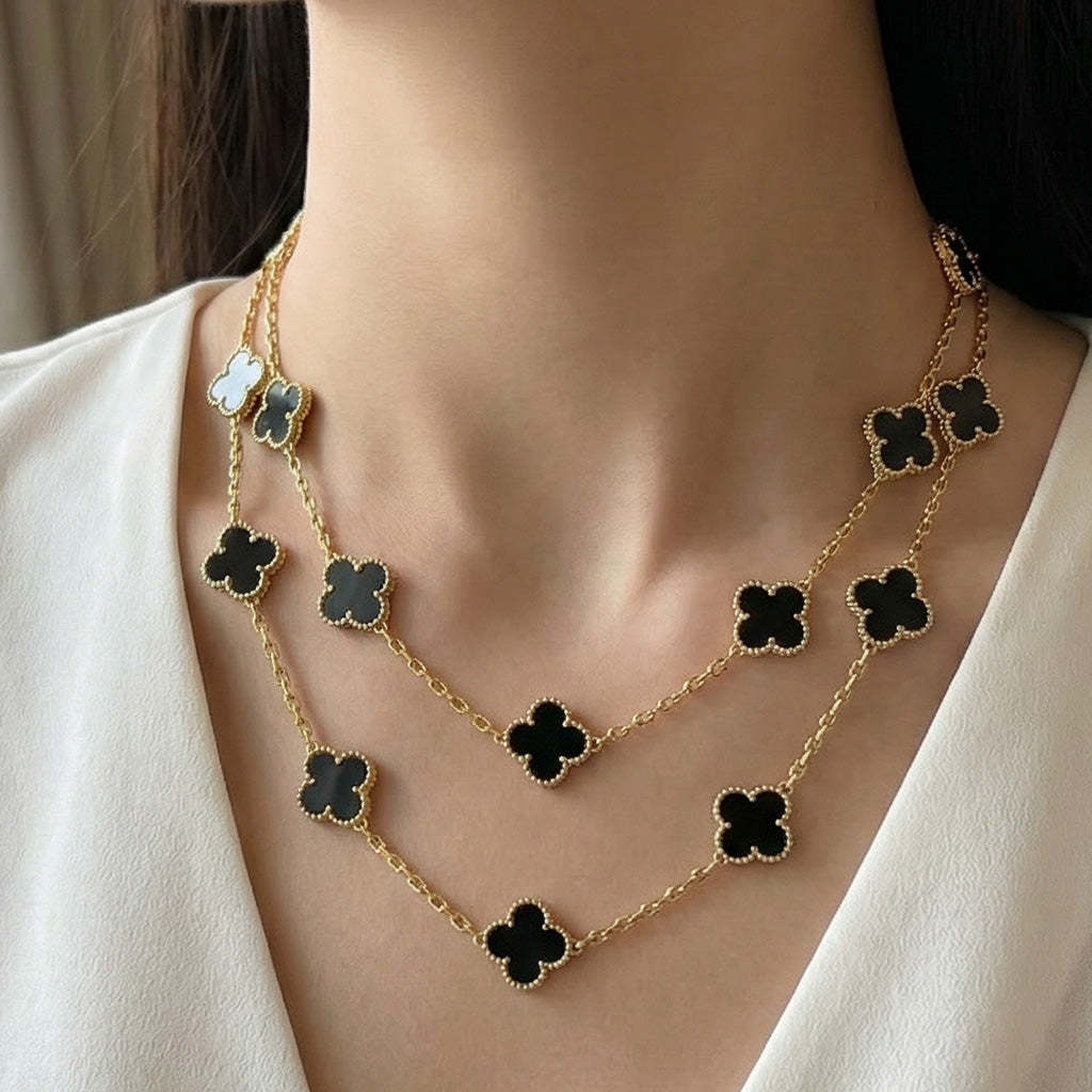Van Cleef & Arpels Vintage Alhambra Black Onyx 20 Motifs Long Necklace