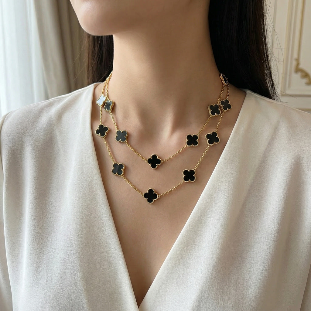 Van Cleef & Arpels Vintage Alhambra Black Onyx 20 Motifs Long Necklace