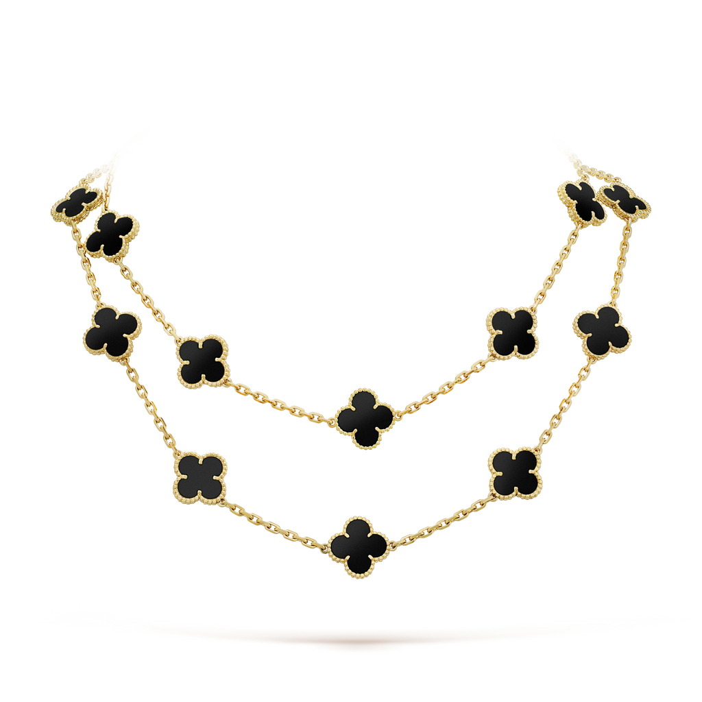 Van Cleef & Arpels Vintage Alhambra Black Onyx 20 Motifs Long Necklace
