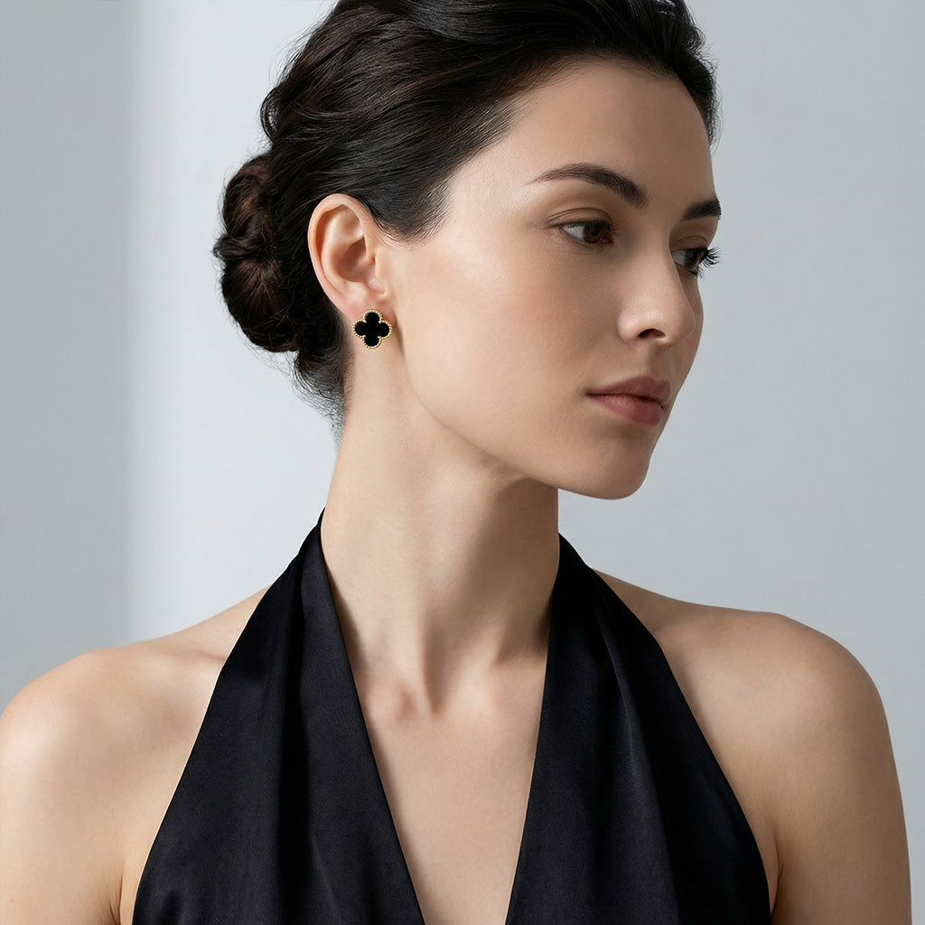 Van Cleef & Arpels Vintage Alhambra Black Stone Earrings