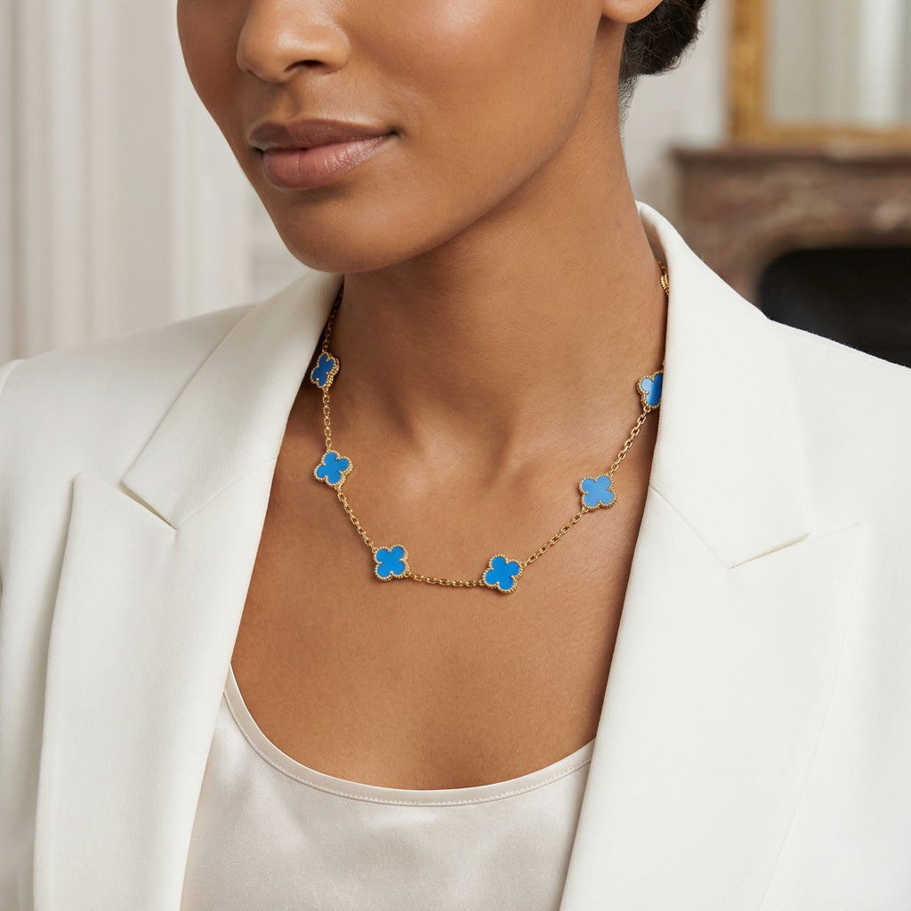 Van Cleef & Arpels Vintage Alhambra Blue Agate 10 Motifs Necklace