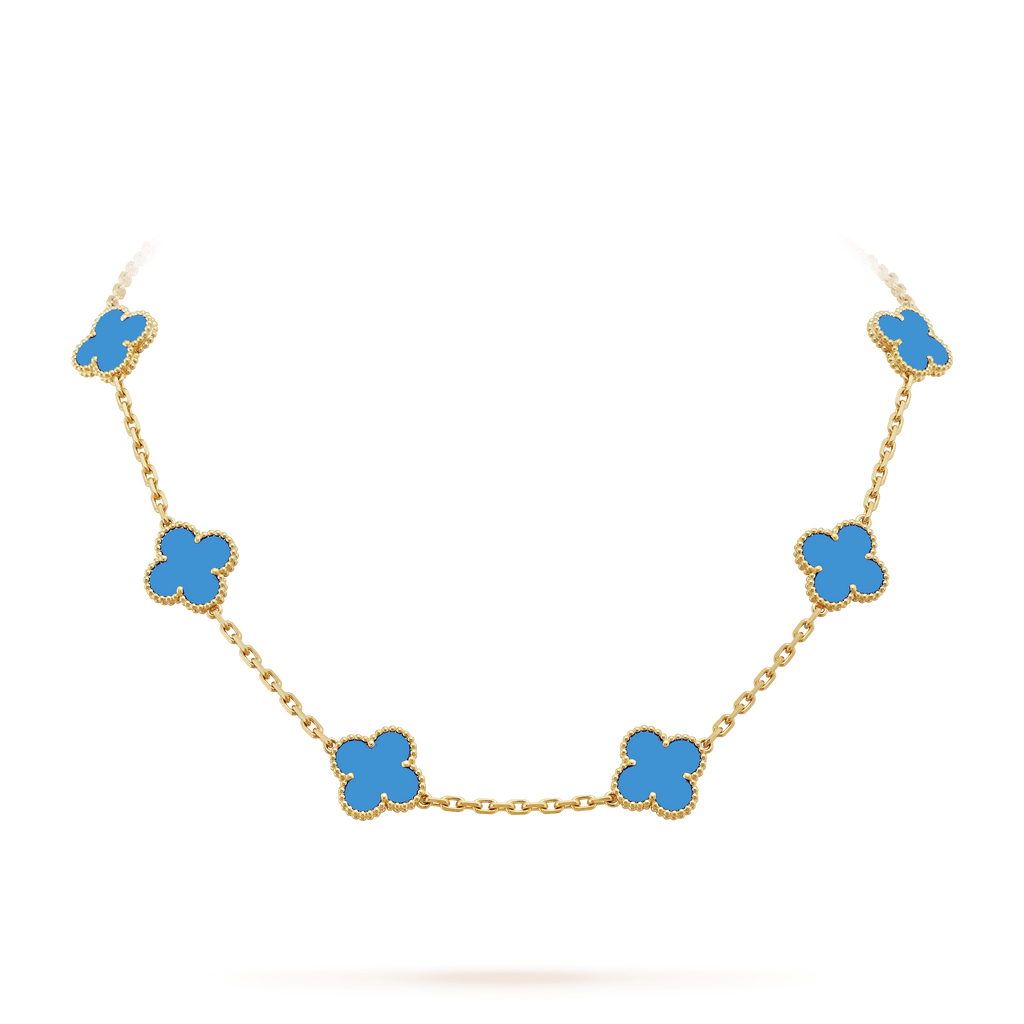 Van Cleef & Arpels Vintage Alhambra Blue Agate 10 Motifs Necklace