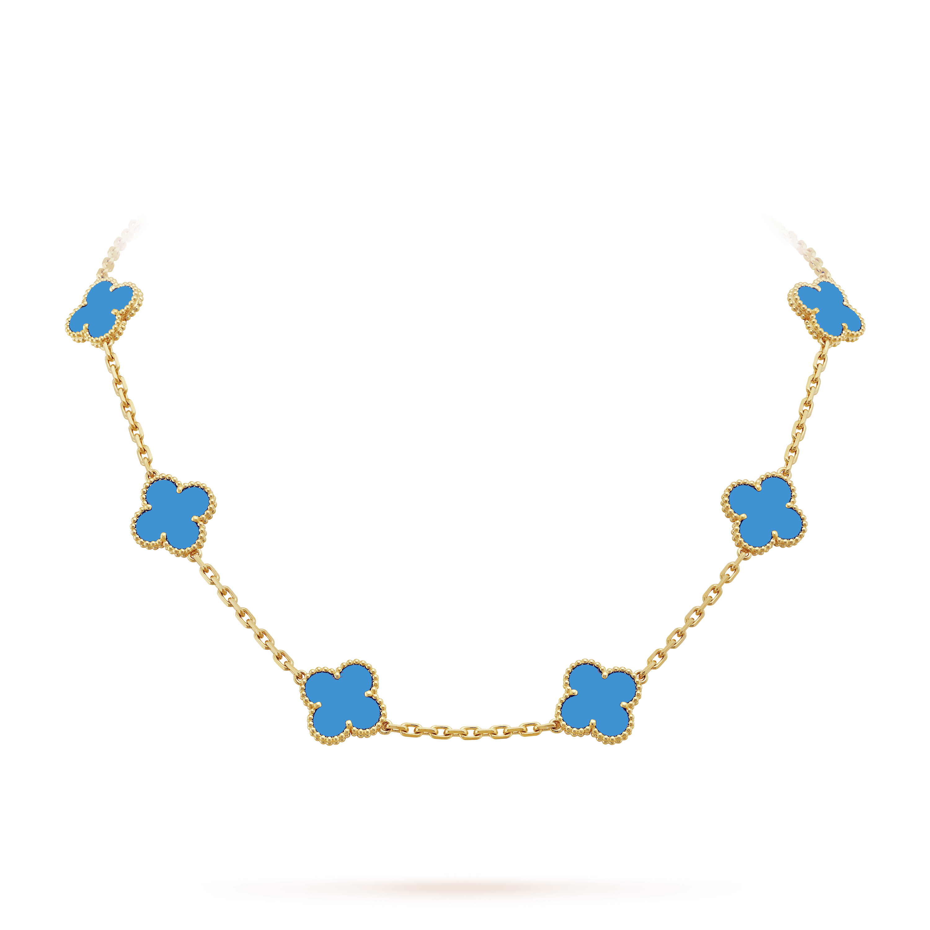 Van Cleef & Arpels Vintage Alhambra Blue Agate 10 Motifs Necklace