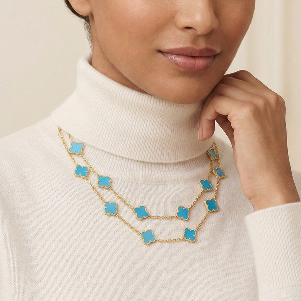 Van Cleef & Arpels Vintage Alhambra Blue Agate 20 Motifs Long Necklace