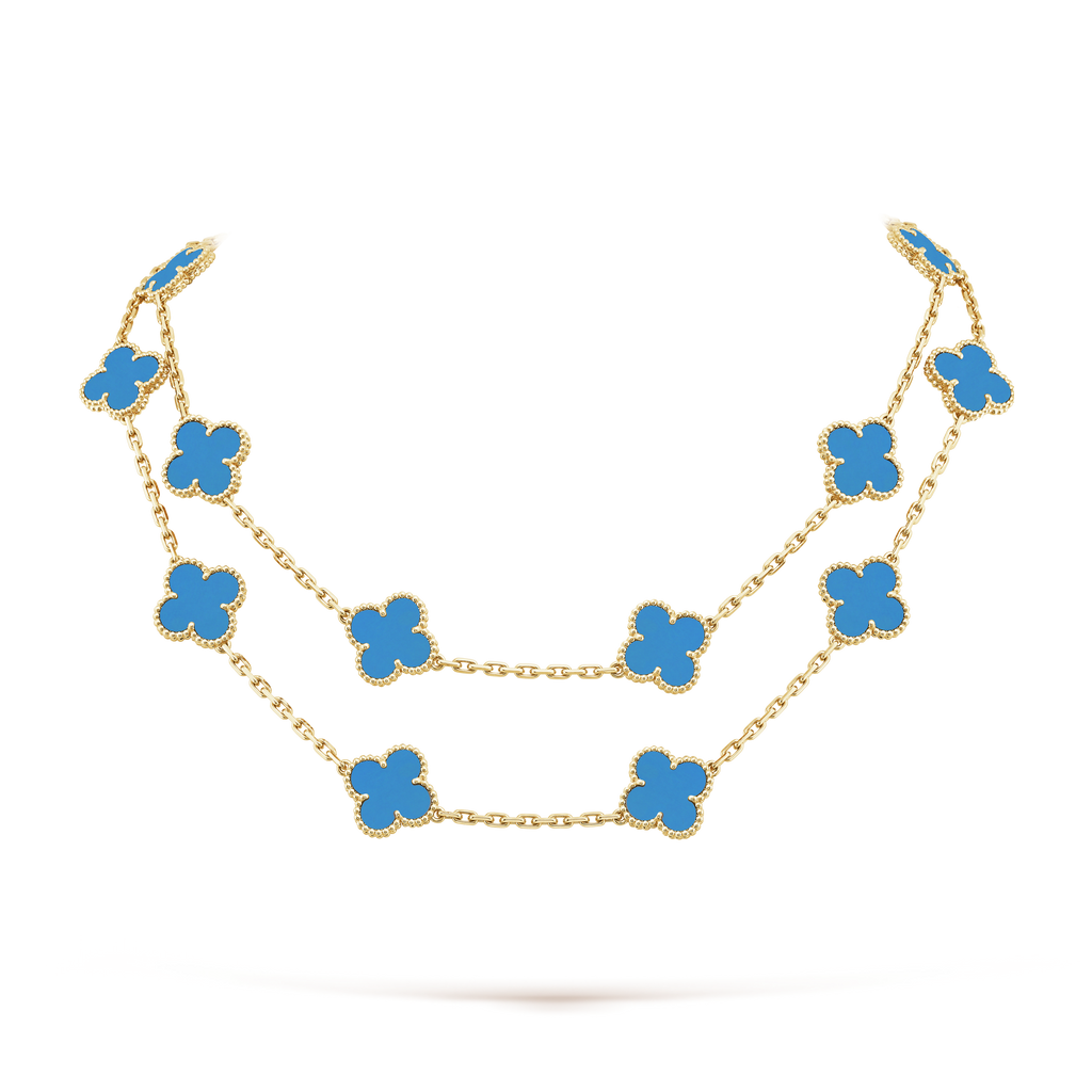Van Cleef & Arpels Vintage Alhambra Blue Agate 20 Motifs Long Necklace