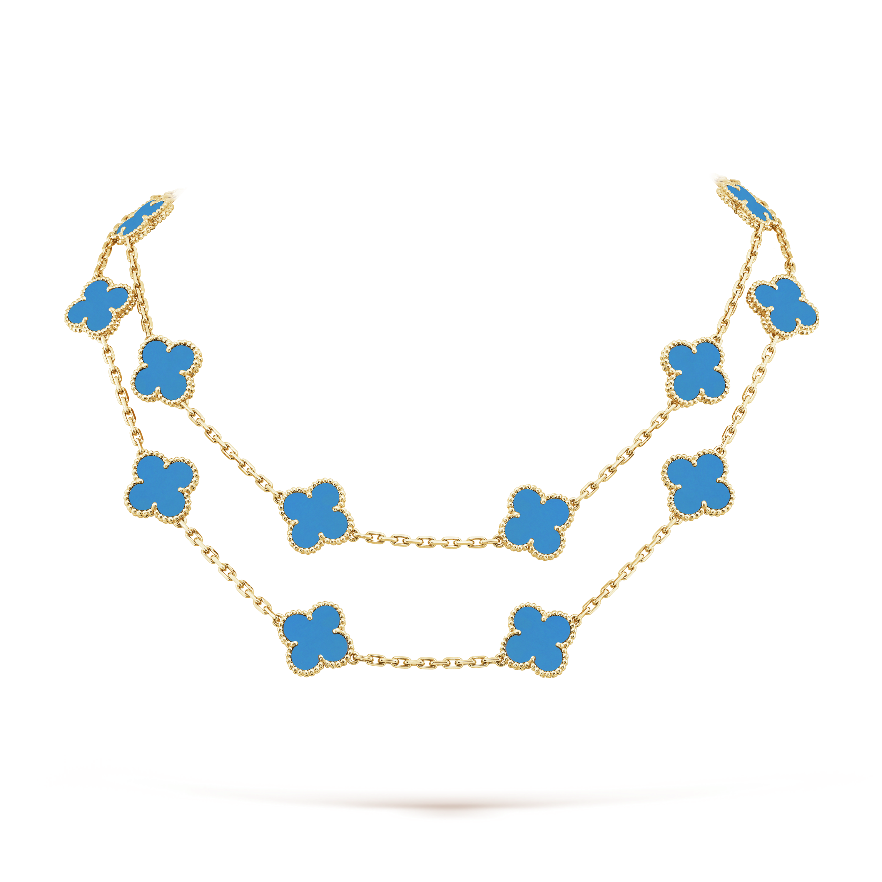 Van Cleef & Arpels Vintage Alhambra Blue Agate 20 Motifs Long Necklace