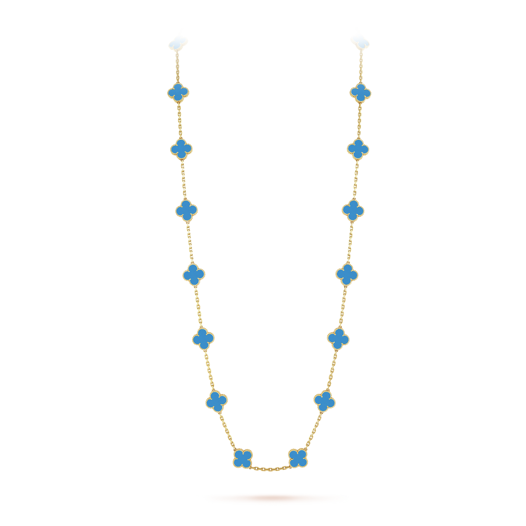 Van Cleef & Arpels Vintage Alhambra Blue Agate 20 Motifs Long Necklace