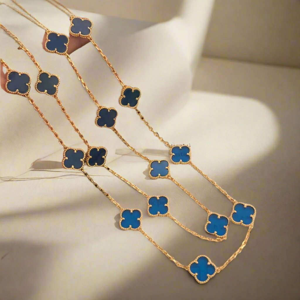 Van Cleef & Arpels Vintage Alhambra Blue Agate 20 Motifs Long Necklace