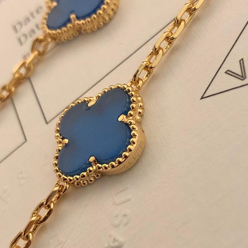 Van Cleef & Arpels Vintage Alhambra Blue Agate 20 Motifs Long Necklace