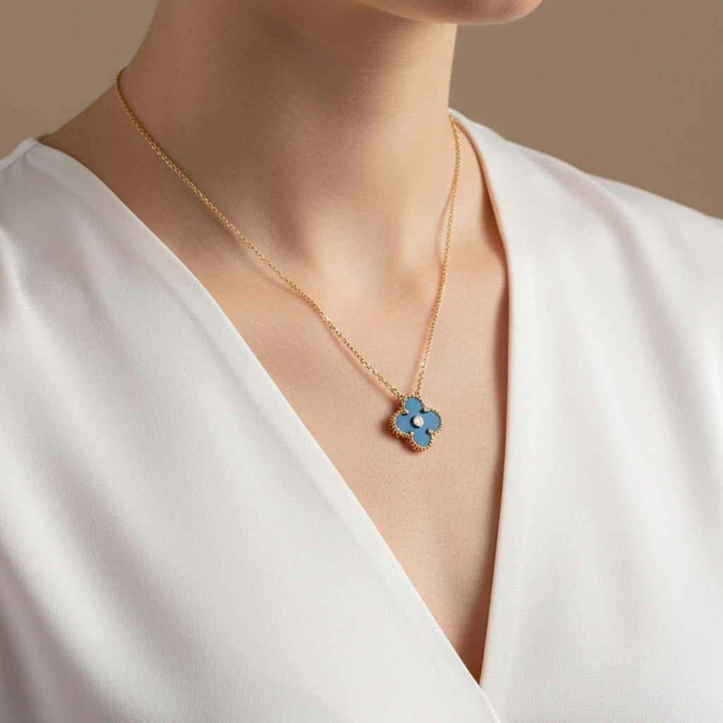 Van Cleef & Arpels Vintage Alhambra Blue Agate Clover Necklace