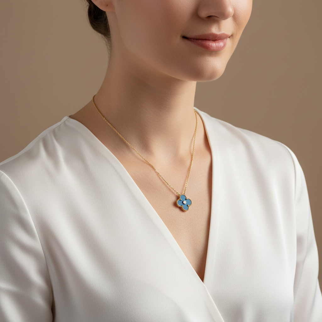 Van Cleef & Arpels Vintage Alhambra Blue Agate Clover Necklace