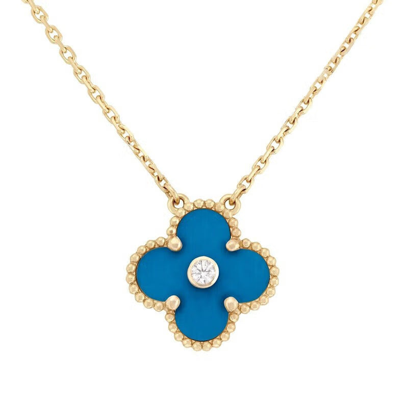 Van Cleef & Arpels Vintage Alhambra Blue Agate Clover Necklace