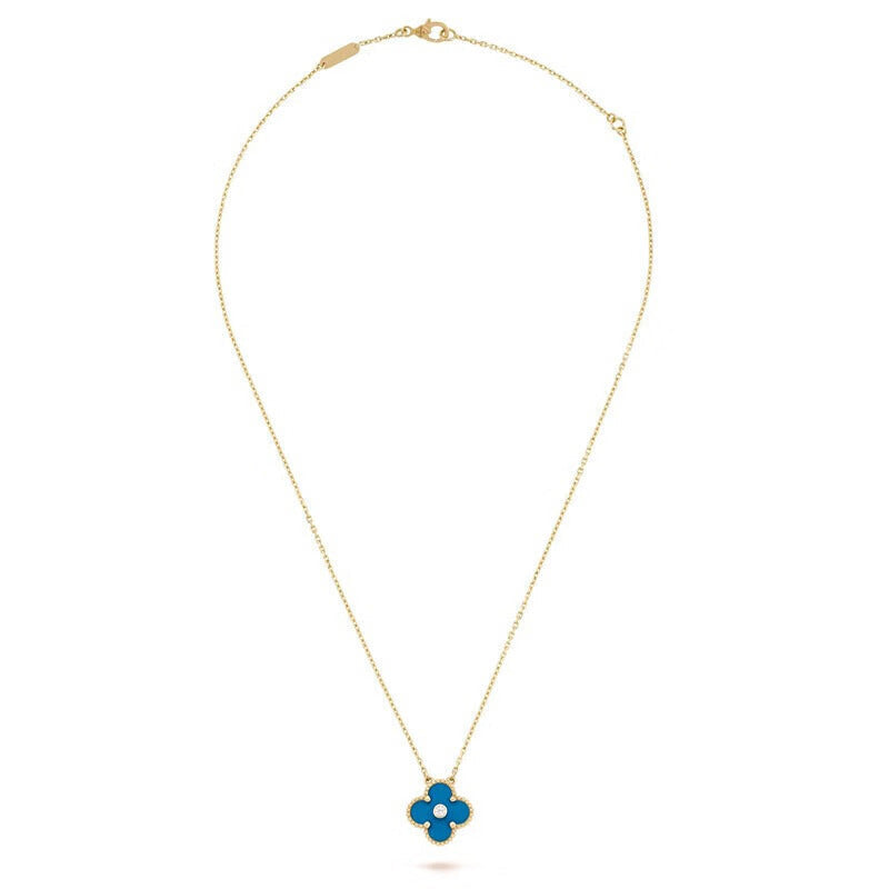Van Cleef & Arpels Vintage Alhambra Blue Agate Clover Necklace
