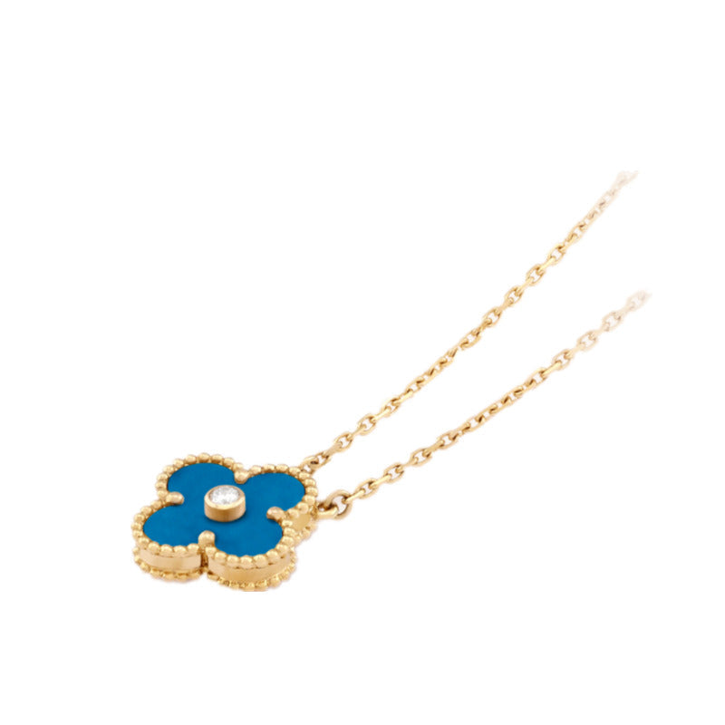 Van Cleef & Arpels Vintage Alhambra Blue Agate Clover Necklace
