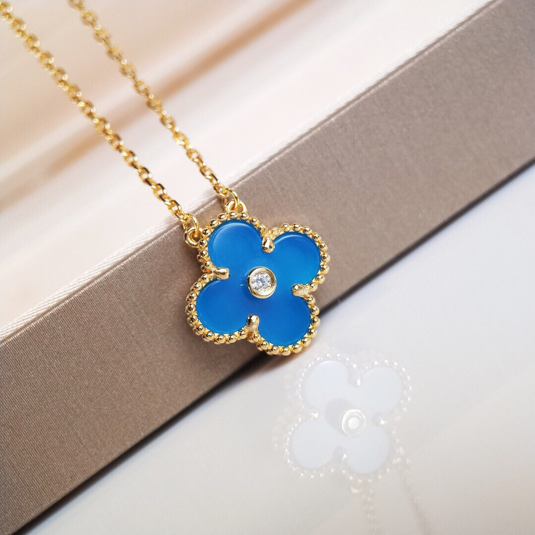 Van Cleef & Arpels Vintage Alhambra Blue Agate Clover Necklace