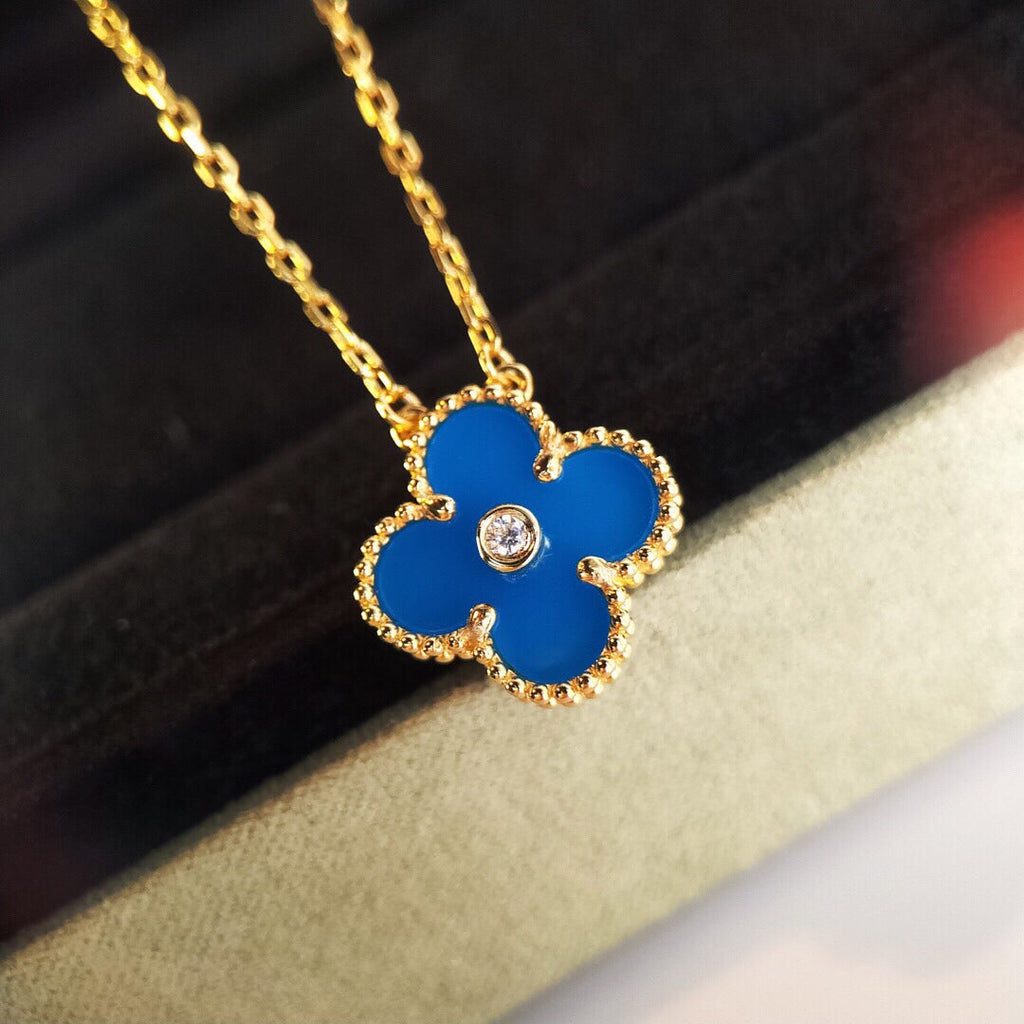 Van Cleef & Arpels Vintage Alhambra Blue Agate Clover Necklace