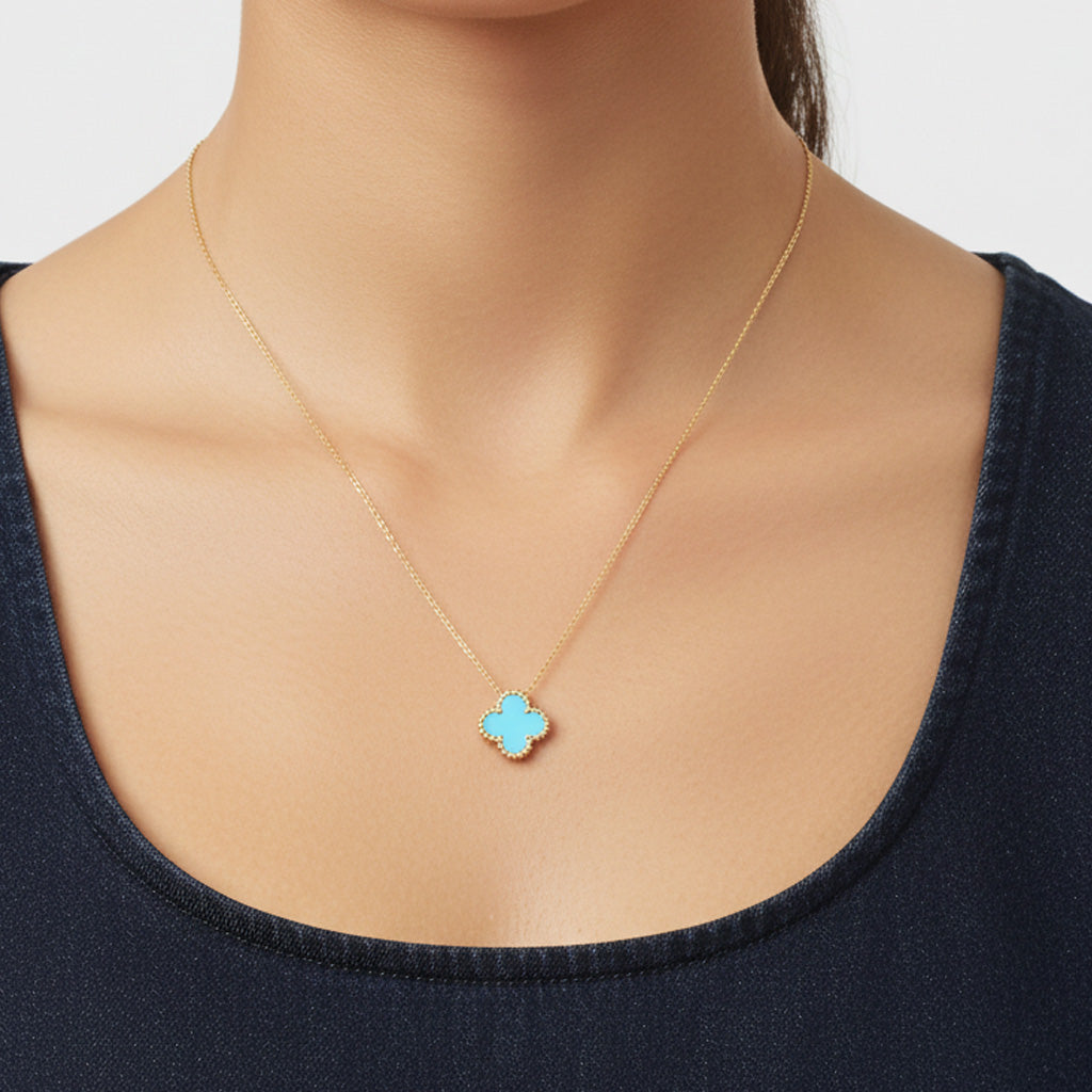 Van Cleef & Arpels Vintage Alhambra Blue Agate Pendant Necklace