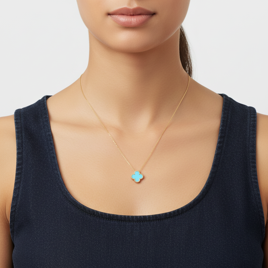 Van Cleef & Arpels Vintage Alhambra Blue Agate Pendant Necklace