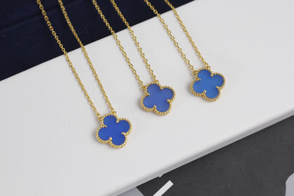 Van Cleef & Arpels Vintage Alhambra Blue Agate Pendant Necklace